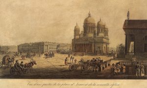 Исаакиевский собор по утверждённому в 1818 году проекту Монферрана на картине В. С. Садовникова