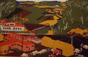 Дмитрий Моор. Сельскохозяйственная коммуна. Ок. 1920–1930 гг. Гравюра на дереве. 36,5 x 54